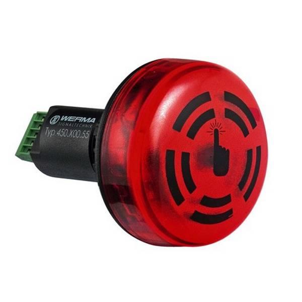 450.100.55 Werma  Acc.Comb.Buzzer 450 24vDC øM22,5 1:RED 80dB(A) LED IP65 Cont. Tone Panel Mount